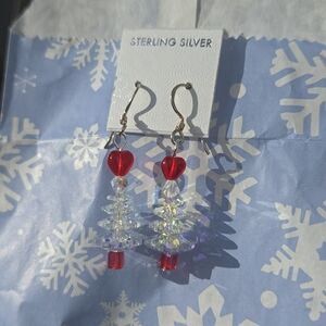 Sun Catcher Tree Handmade Earrings With Red Heart Accent Sterling Silver NEW